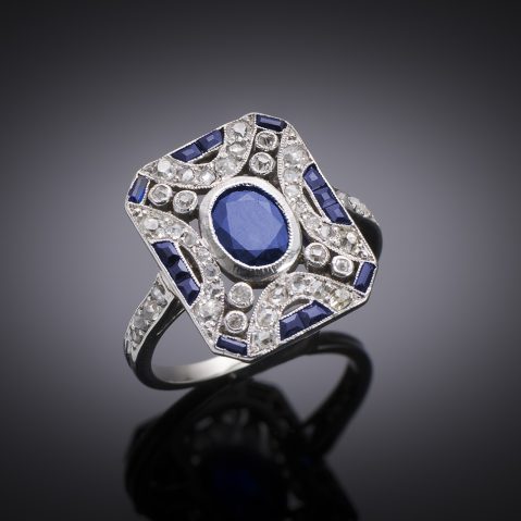 Art deco unheated sapphire and diamond ring (laboratory certificate)