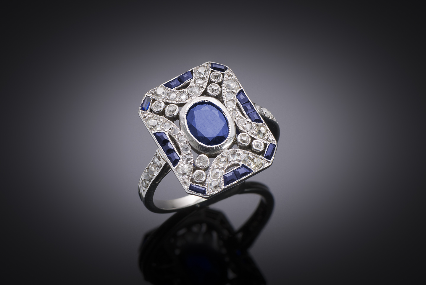 Art deco unheated sapphire and diamond ring (laboratory certificate)-1