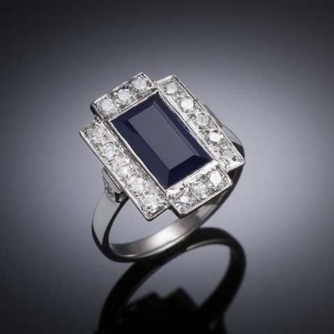 Sapphire and Diamond Art Deco Ring