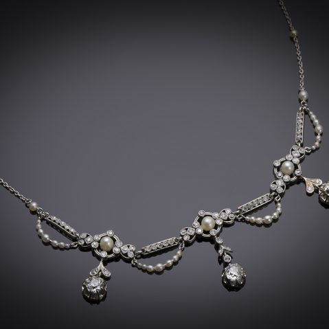 French Belle Epoque necklace diamonds and pearls