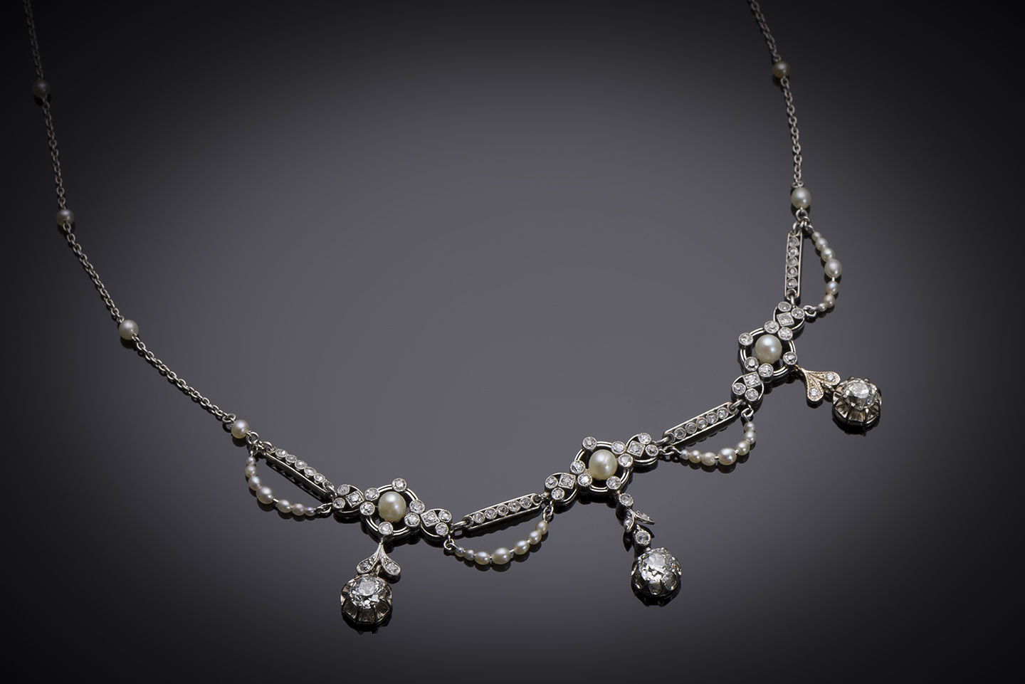 French Belle Epoque necklace diamonds and pearls-1