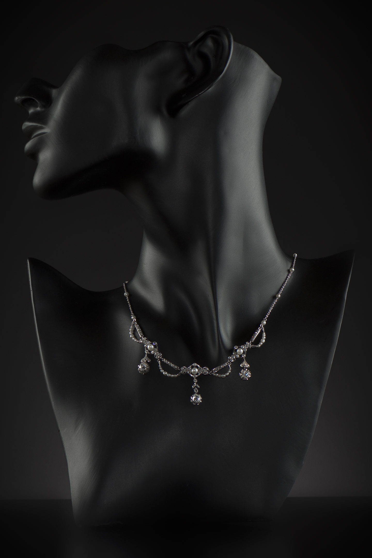 French Belle Epoque necklace diamonds and pearls-2
