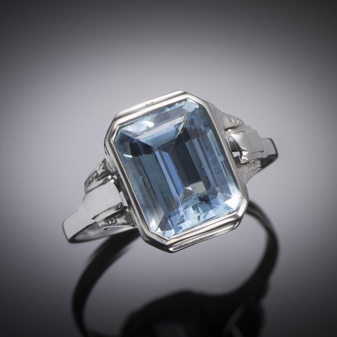 French Art deco aquamarine ring (3.10 carats)
