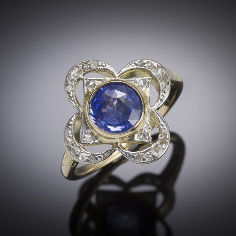 Early 20th century french ring with unheated sapphire (laboratory certificate) and diamonds