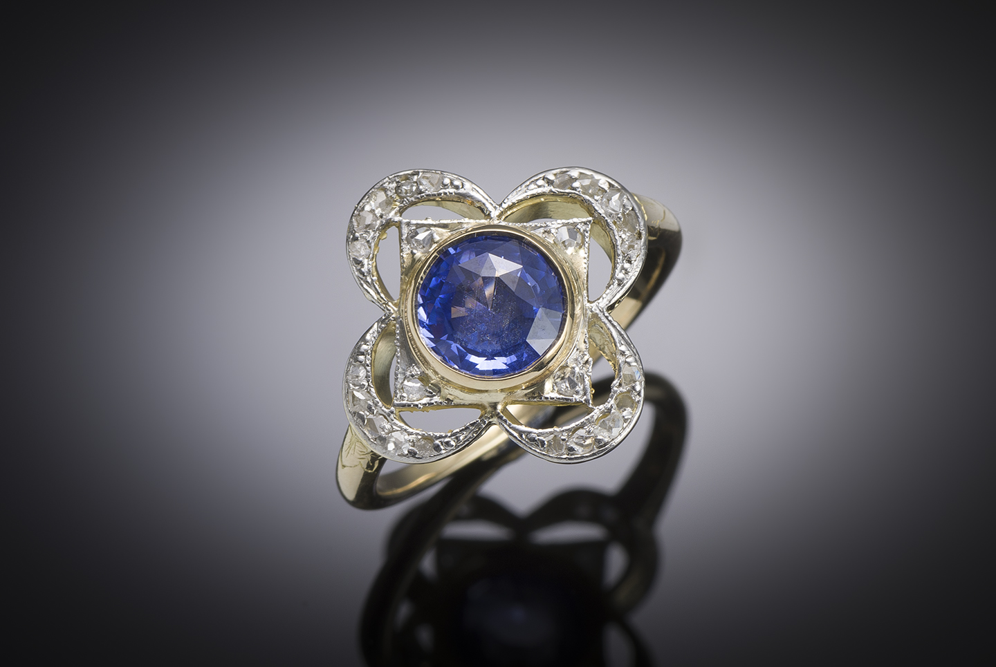 Early 20th century french ring with unheated sapphire (laboratory certificate) and diamonds-1