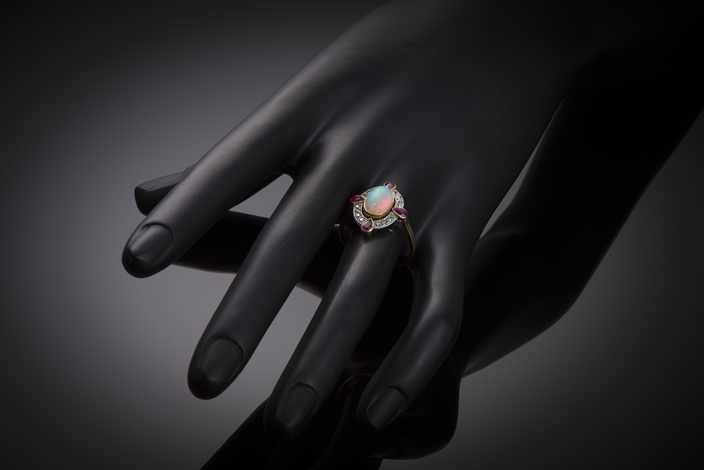 Opal, ruby and diamond ring circa 1900-3