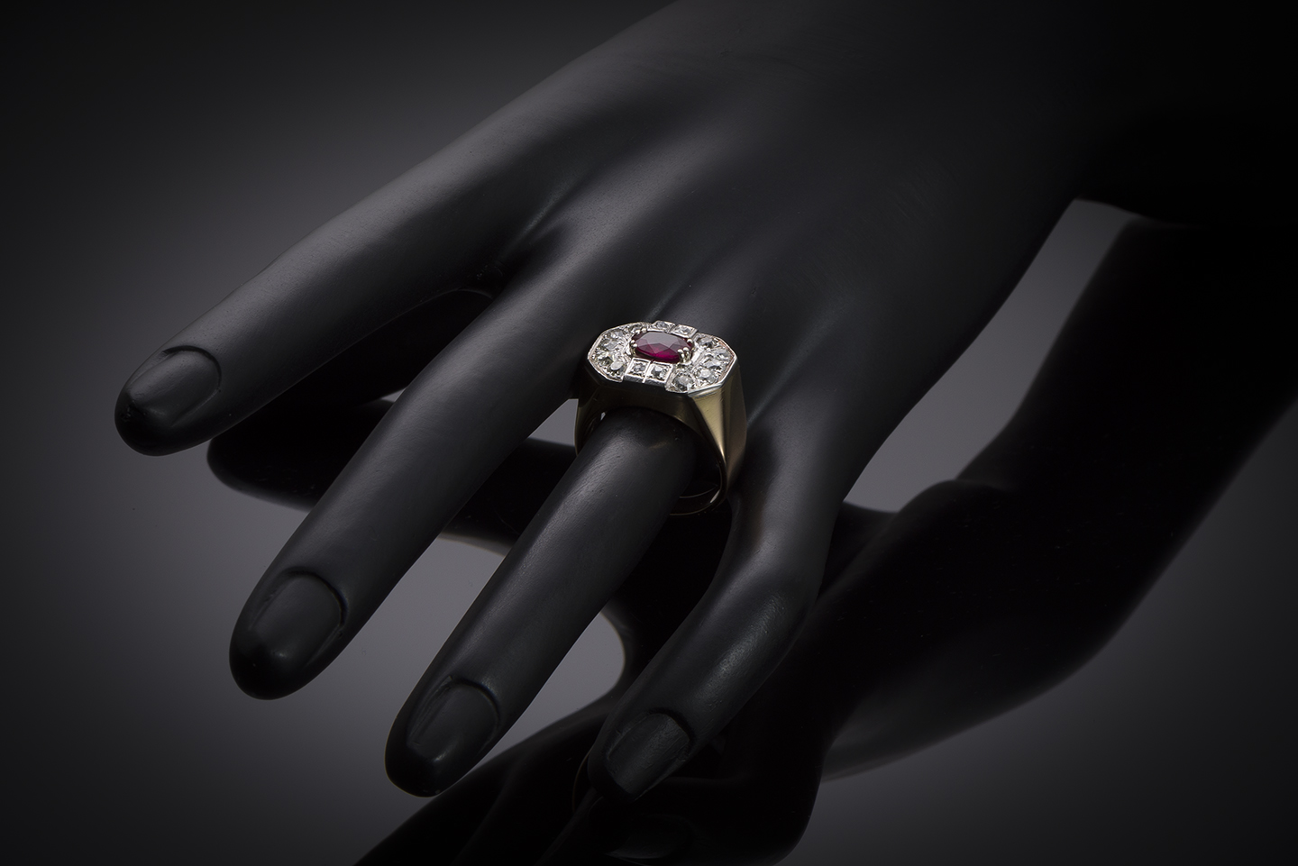 Burmese ruby (laboratory certificate) and diamond ring circa 1940-2