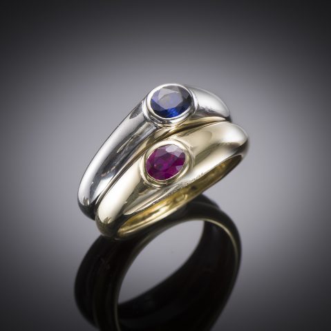 Poiray double mobile ring sapphire and pink tourmaline