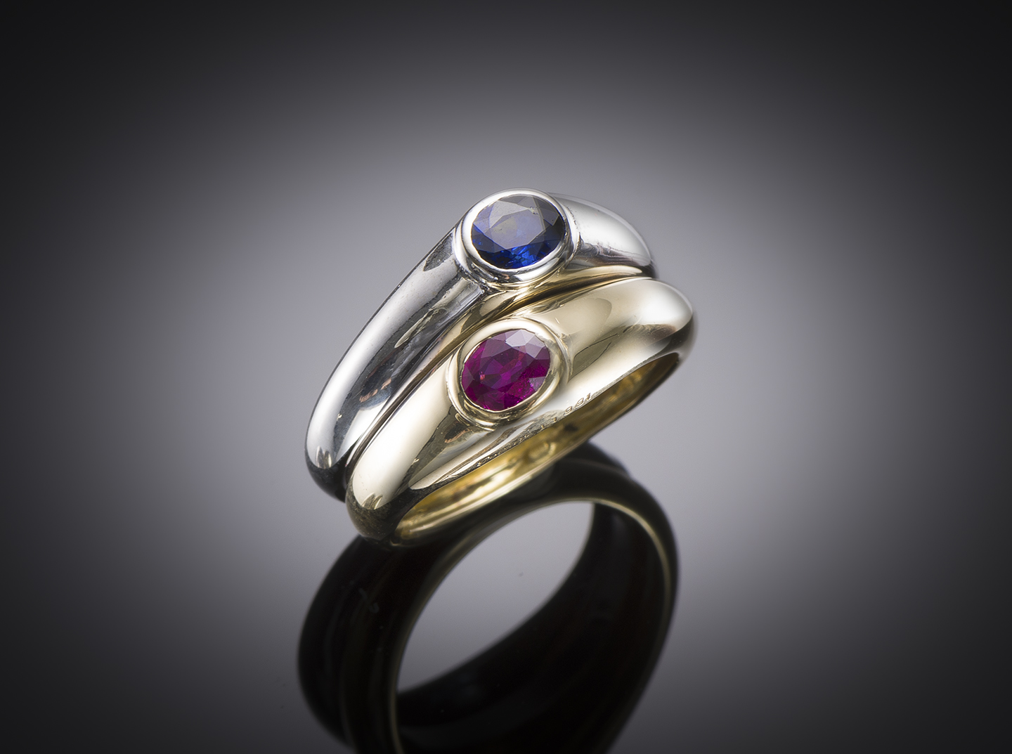 Poiray double mobile ring sapphire and pink tourmaline-1