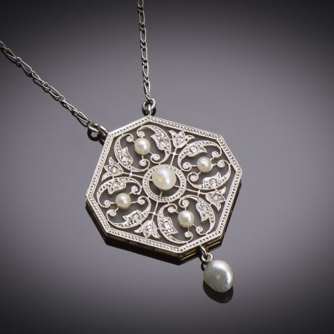 Belle Époque diamond and pearl pendant