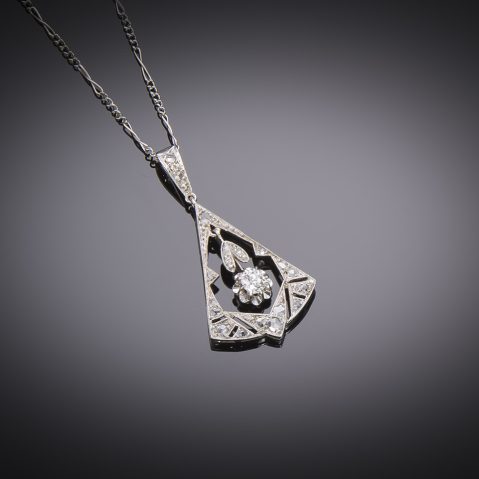 French Art deco diamond pendant in platinum and gold