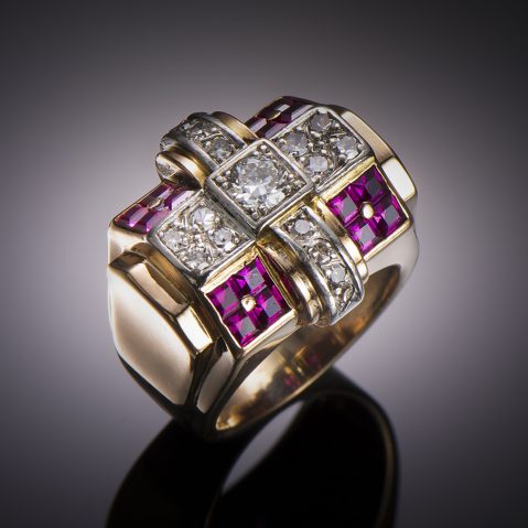 French diamond and ruby ring circa 1940