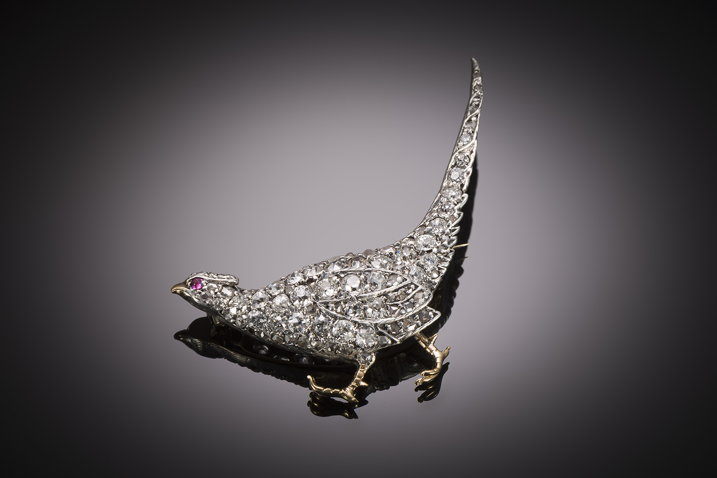 Late 19th century diamond and ruby pheasant brooch-1