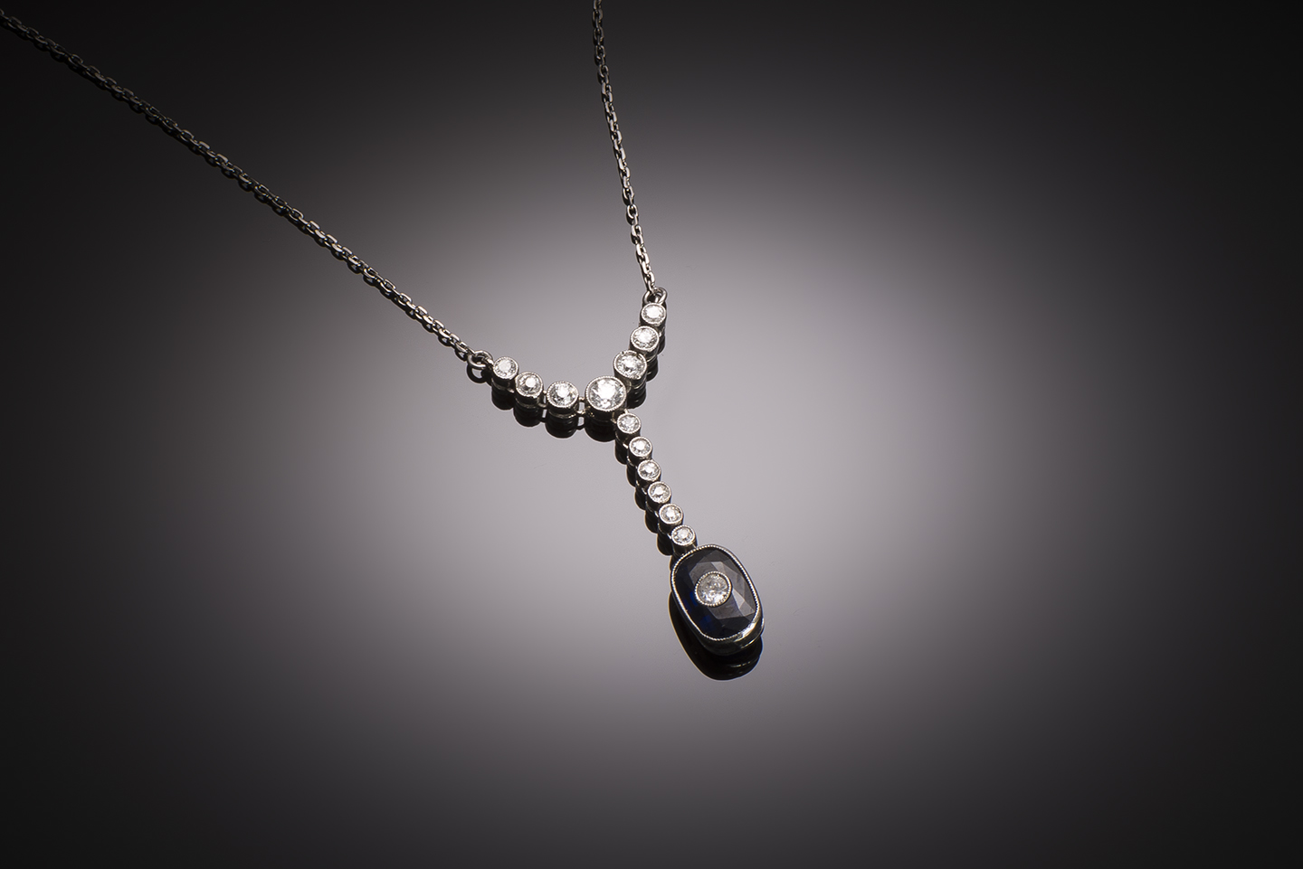 Art Deco diamond necklace including main diamond set in a sapphire-1