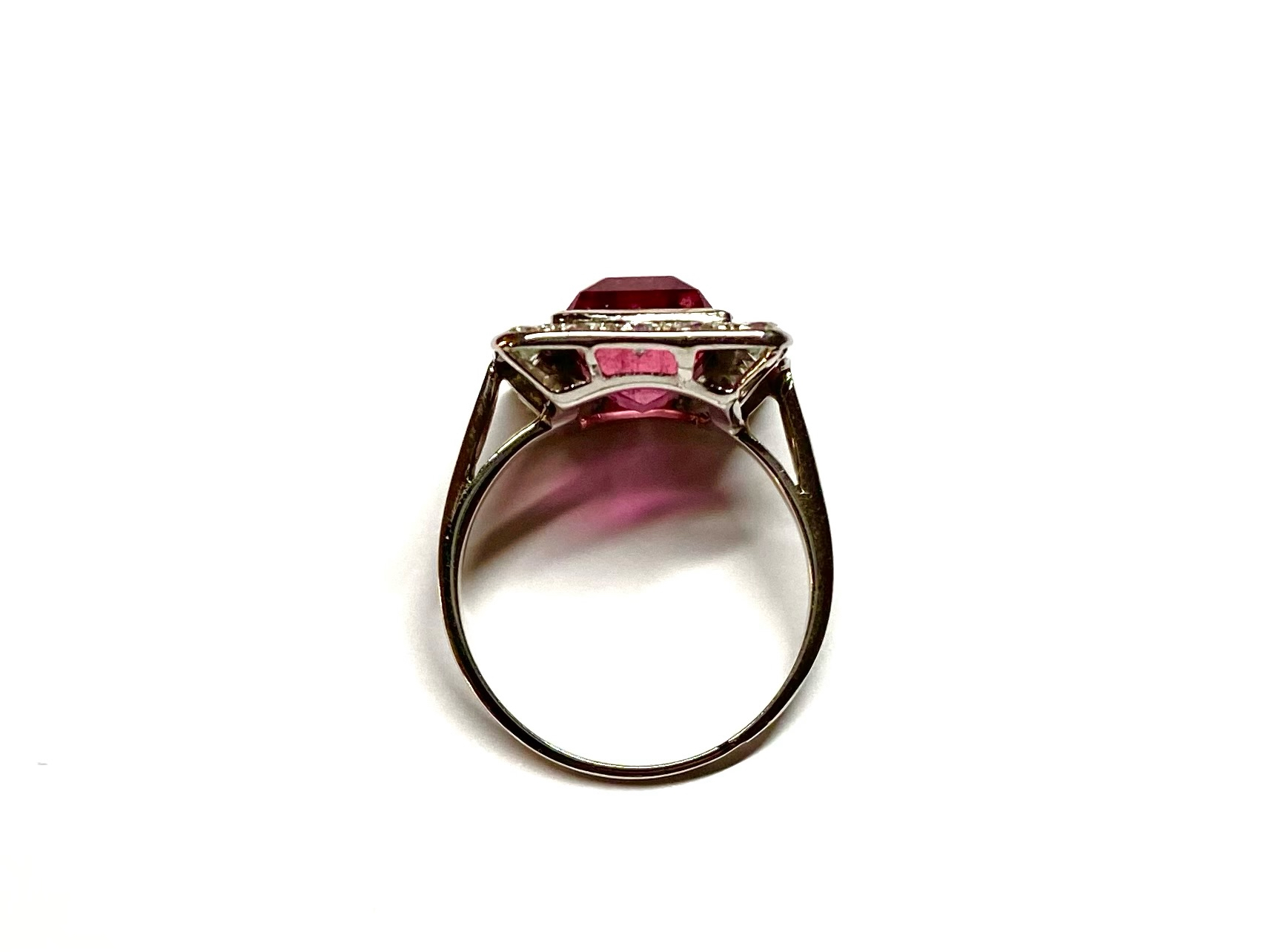 Vintage rubellite (7 carats) and diamond ring in platinum-2