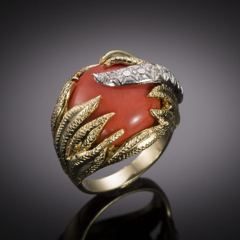Vintage coral and diamond ring circa 1960 – 1970