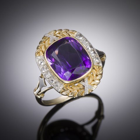 French ring circa 1900 – 1910 amethyst diamond