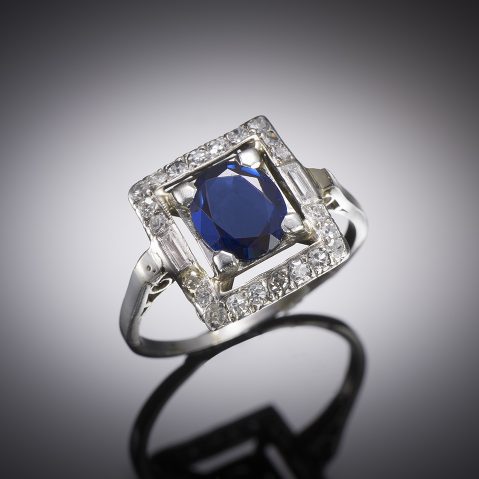 French sapphire and diamond ring