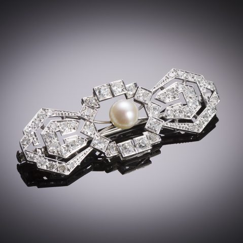 Art Deco pearl and diamond brooch