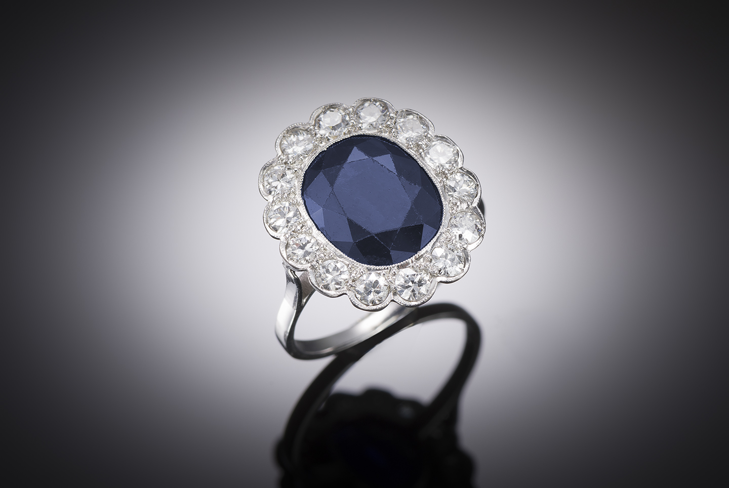 French Art Deco unheated sapphire (laboratory certificate) and diamond ring-1