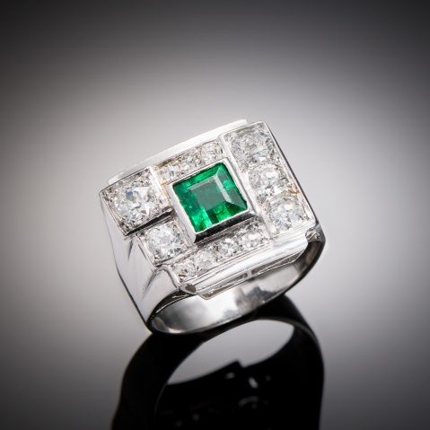 French modernist emerald and diamond ring circa 1935