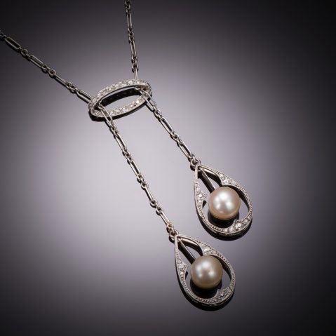 Art Deco necklace with fine pearls (LFG Certificate) and diamonds