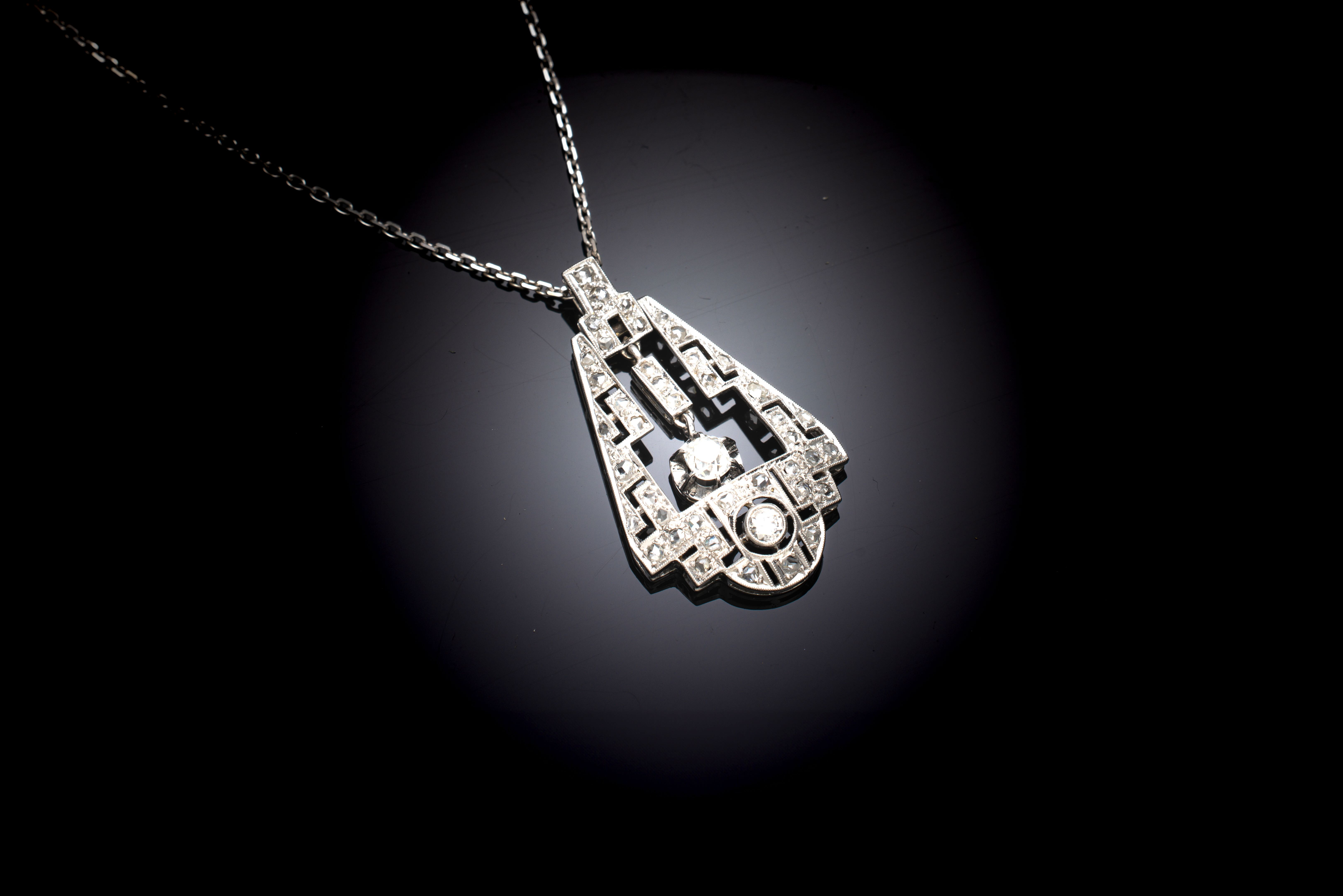 French Art Deco Pendant and Diamond Chain-1