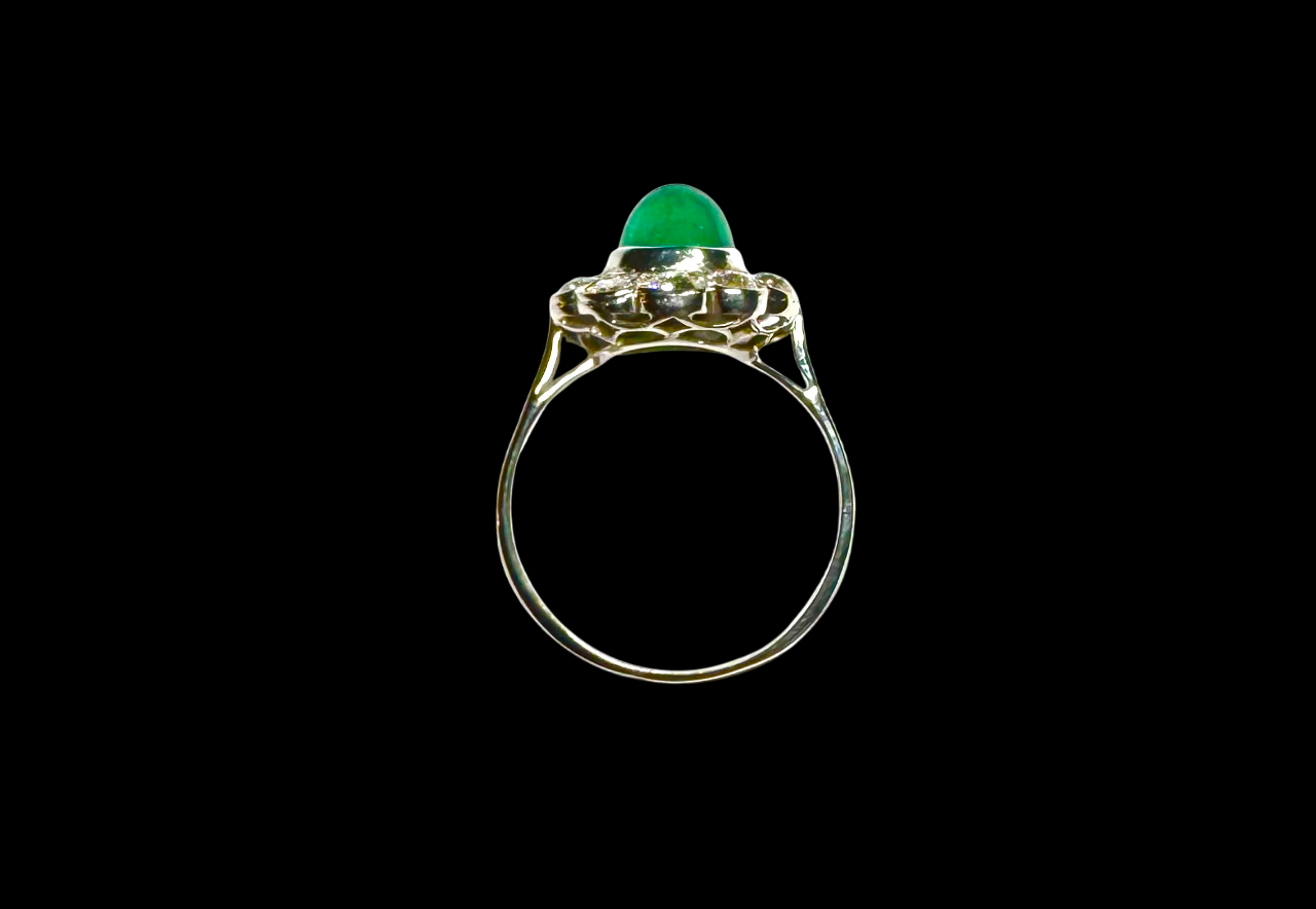 French Art Deco Emerald and Diamond Ring-2