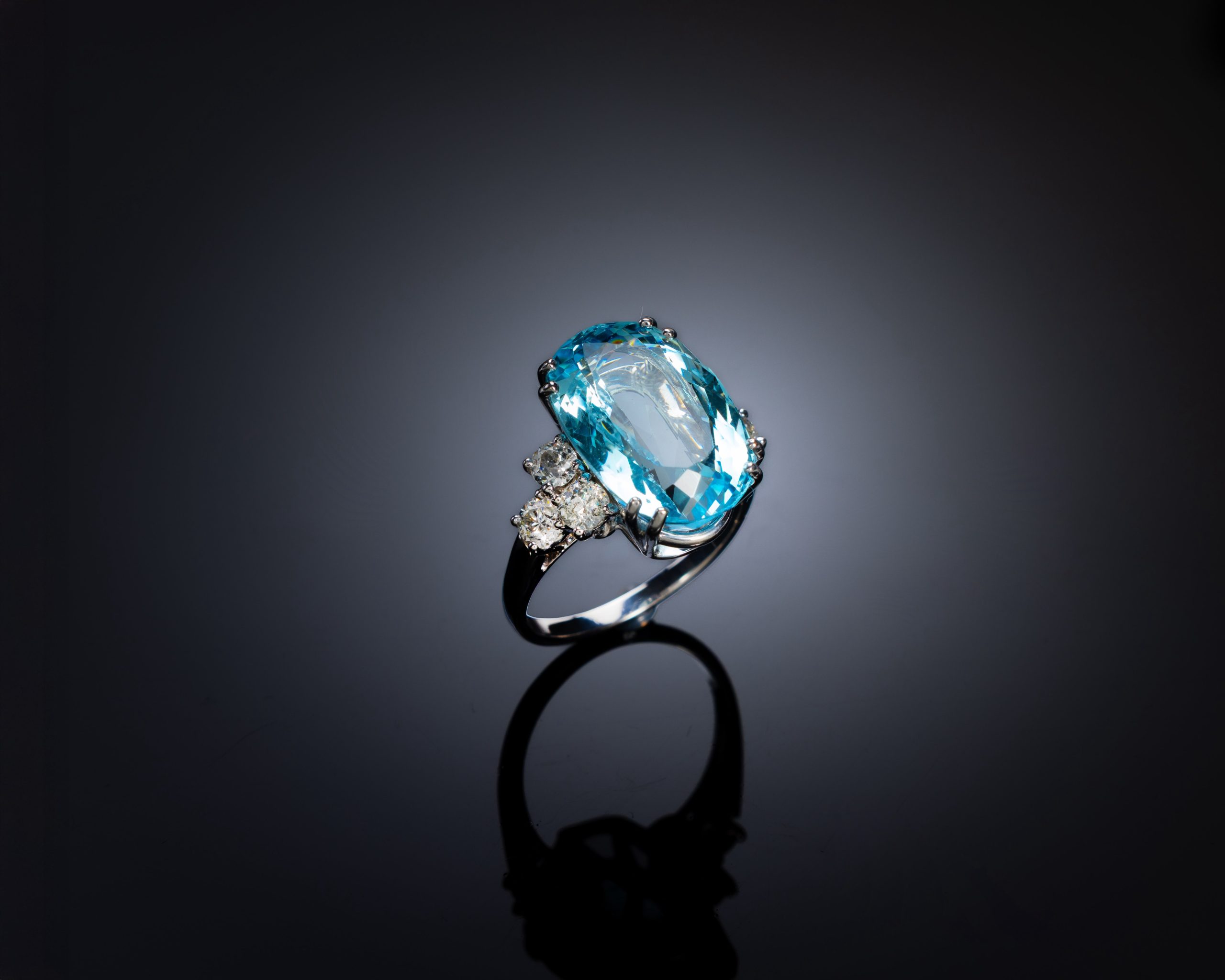 French Chaumet ring circa 1950-1960 with aquamarine (8 carats) and old-cut diamonds (0.80 carats)-1