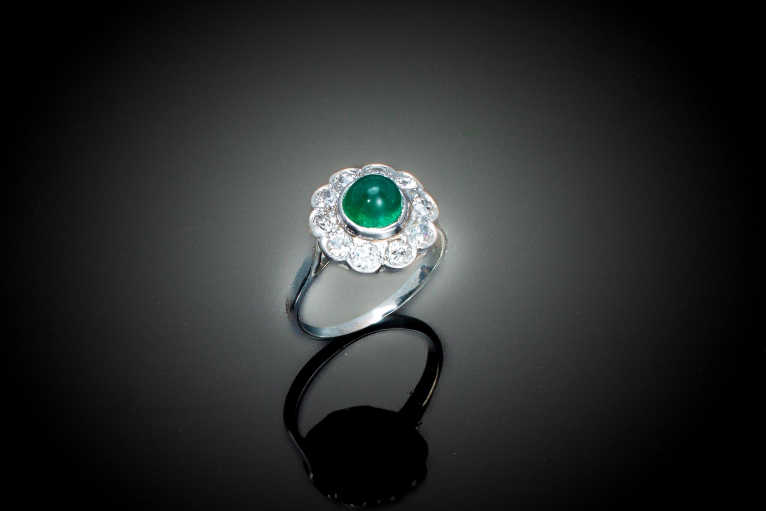 French Art Deco Emerald and Diamond Ring-1