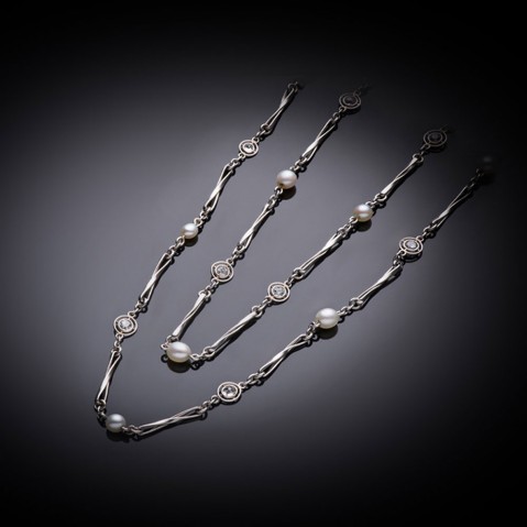Sautoir diamants perles fines Art Déco (vers 1930)