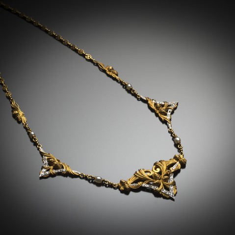 Collier diamants perles fines fin XIXe siècle