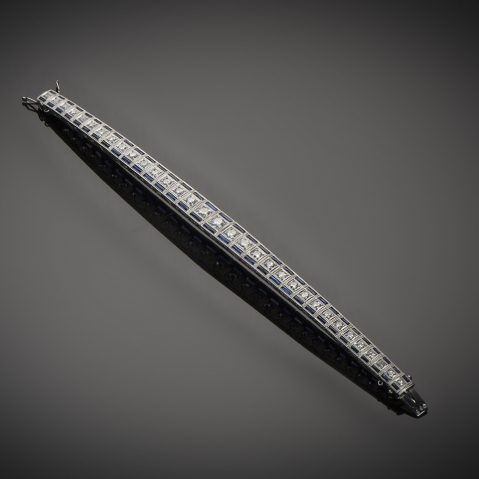 Bracelet diamants (4,50 carats) saphirs Art Déco