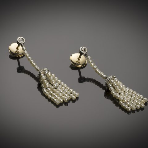 Boucles d’oreilles perles fines diamants Art Déco