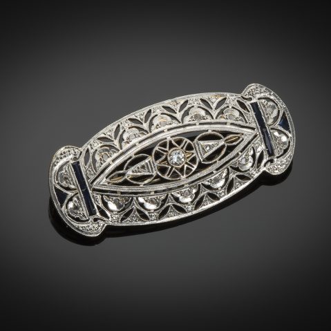 Broche Art Déco diamants saphirs calibrés