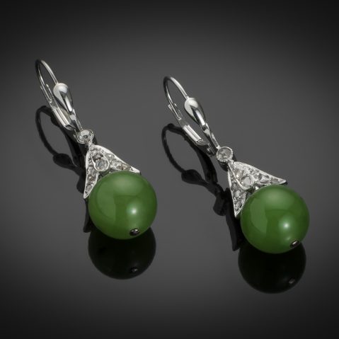 Boucles d’oreilles jade diamants Art Déco