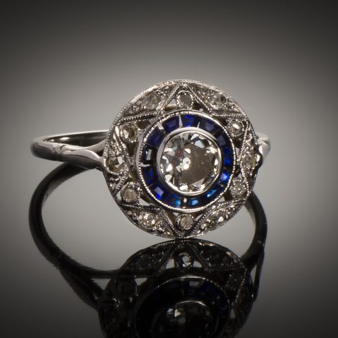 Bague diamants saphirs calibrés Art Déco (vers 1930)