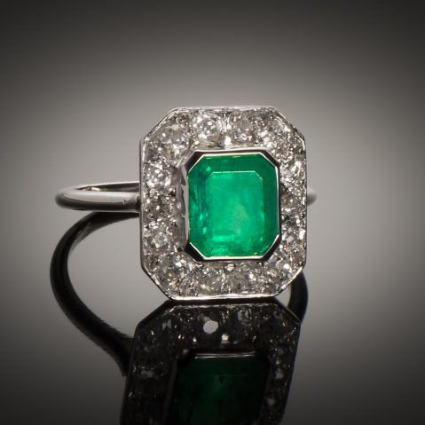 Bague Art Déco émeraude de Colombie (certificat CGL) et diamants