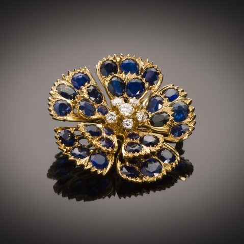 Broche saphirs (5 carats) diamants vers 1950