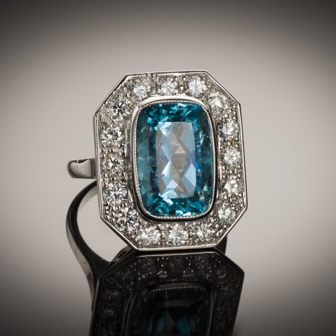 Bague aigue-marine Santa Maria (6 carats, certificat CGL) diamants