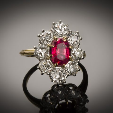 Bague rubis (rapport CGL) diamants début XXe siècle