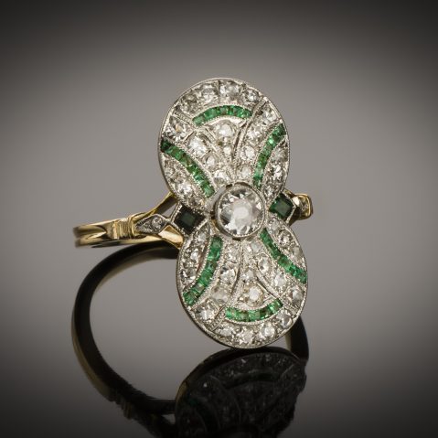 Bague diamants émeraudes vers 1920
