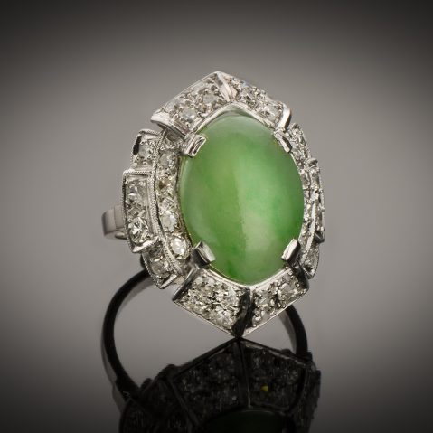 Bague Art Déco jade diamants