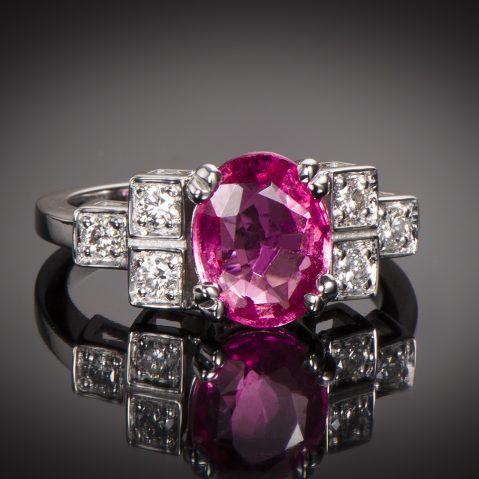 Bague saphir rose naturel (certificat LFG) diamants