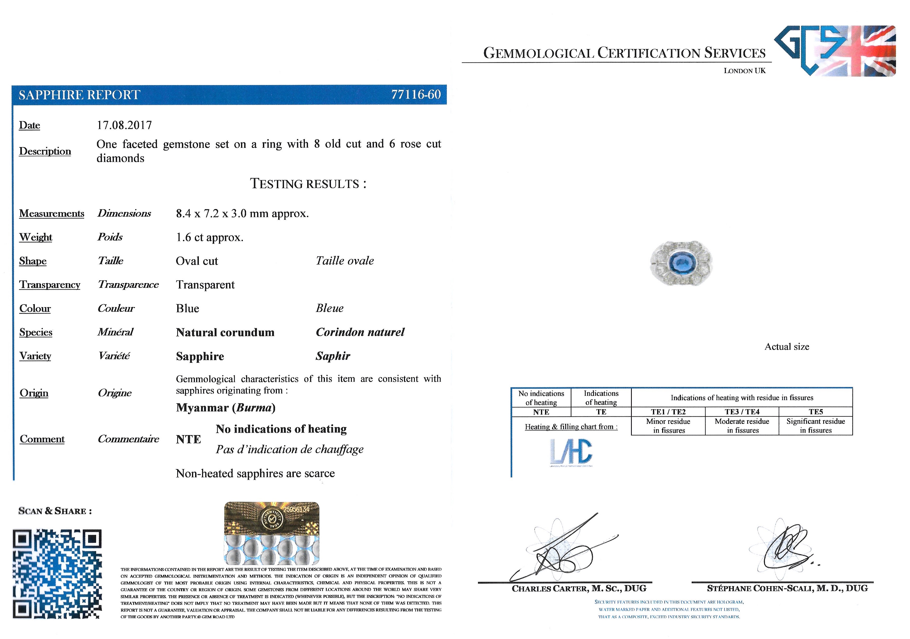 Bague Art Déco saphir birman naturel (certificat) diamants-3