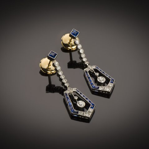 Boucles d’oreilles Art Déco diamants saphirs
