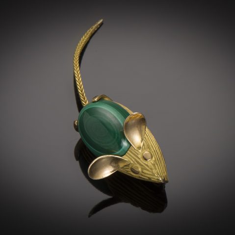Broche souris vers 1950 malachite