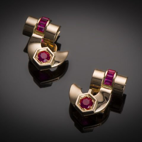 Boucles d’oreilles vers 1940 rubis