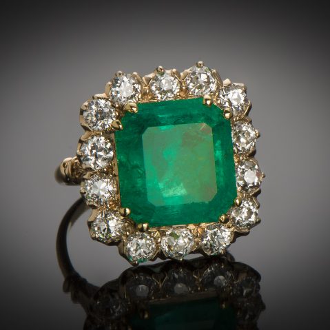 Bague émeraude vert intense 10 carats Colombie (Certificat CGL) diamants