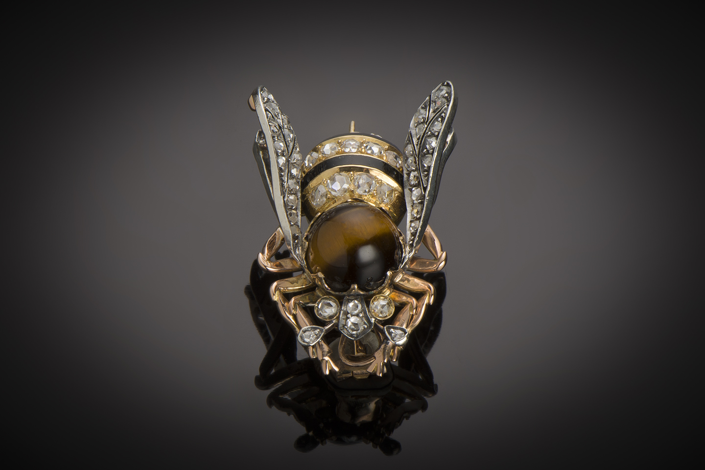 Grande broche émaillée abeille diamants fin XIXe siècle (35 mm x 25 mm)-1